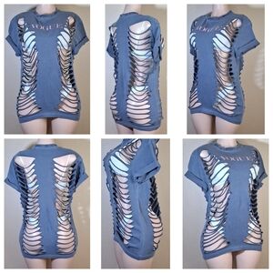 Vogue Blue Cutout Short Sleeve Tee